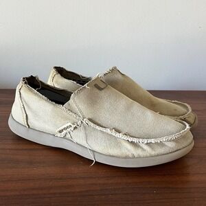 Crocs Men's Miami Hurricanes Avast Shoes Tan Canvas Slip On Boat Loafers Size 12